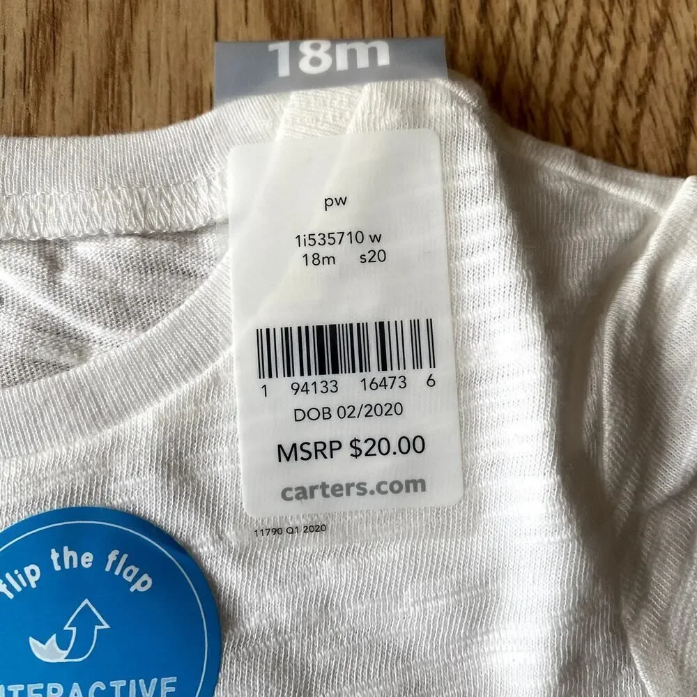 Carter's Dinosaur Surfs Up Interactive Flip Tee White 18 Months